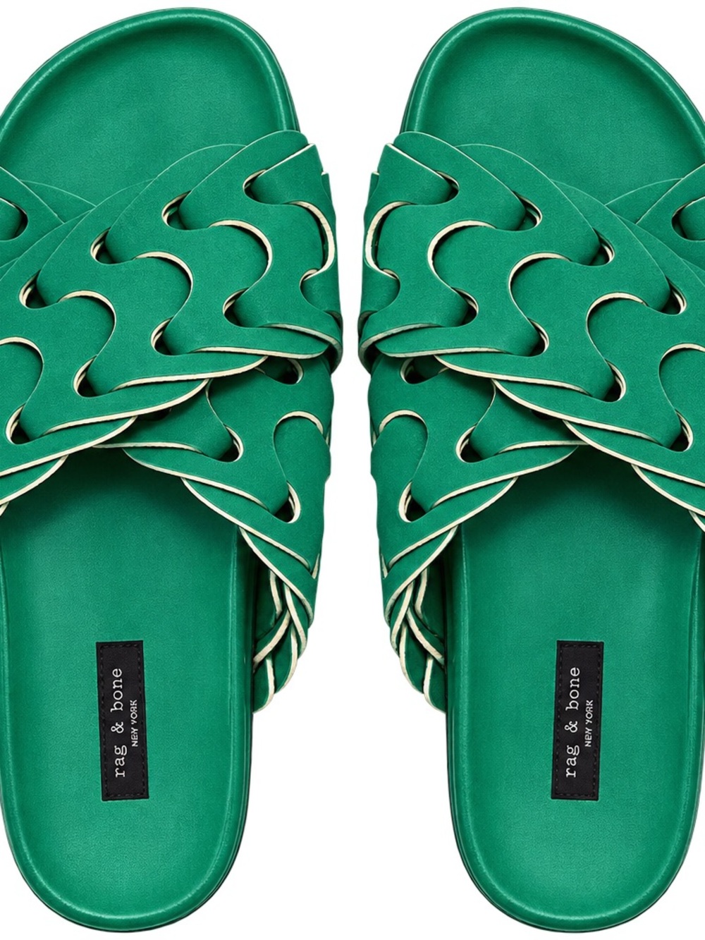 rag & bone Green Wavy Strap Slide Sandals
